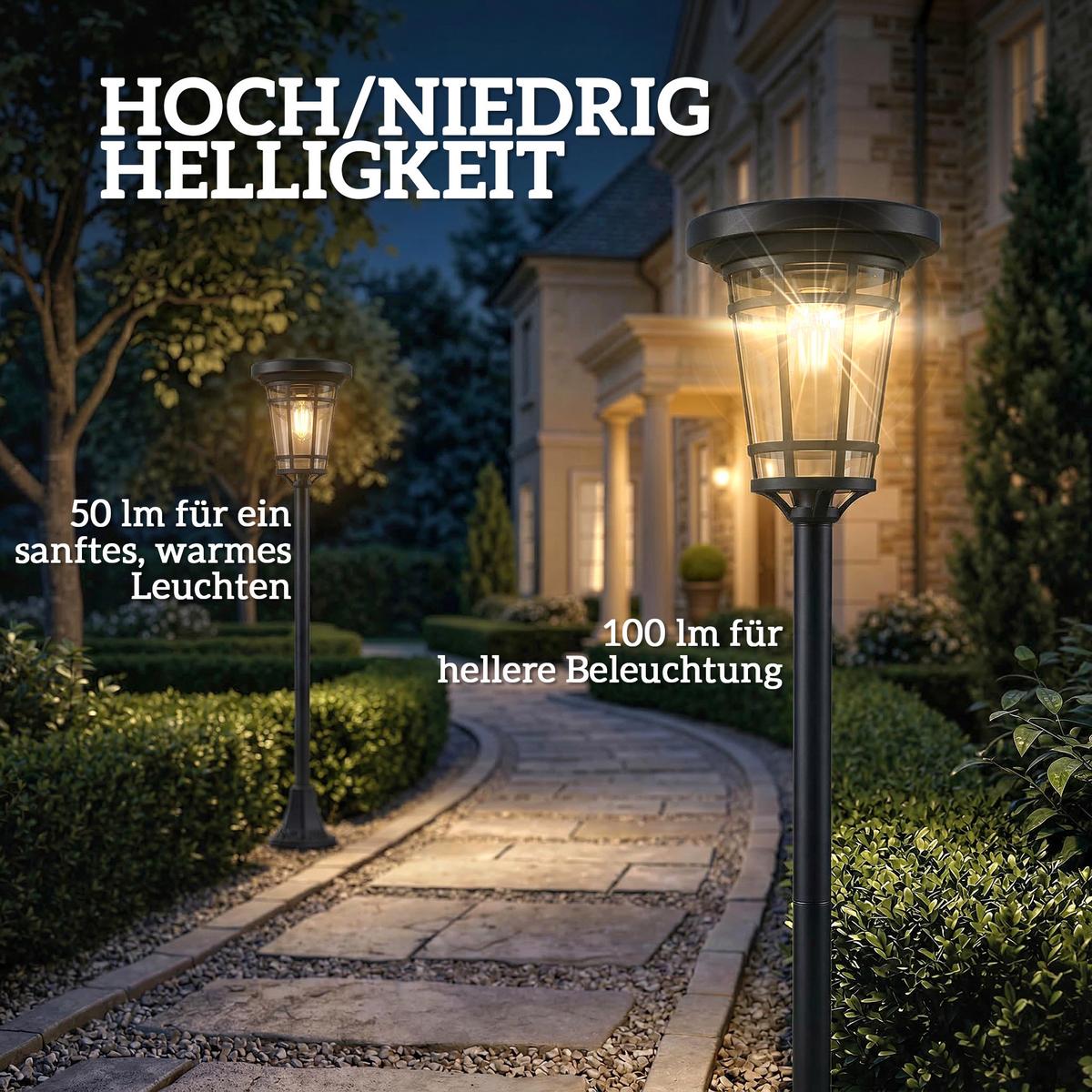 SOLARLATERNE 2ER-SET aus ABS, Edelstahl Schwarz - Schwarz, Metall (23.5/23.5/180cm) - Outsunny