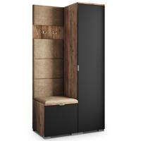 GARDEROBENSCHRANK LORI 95/181/51 cm Modern Garderobe-Set Eiche Lefkas - Eichefarben/Schwarz, Holzwerkstoff (95/181/51cm) - MASSENO