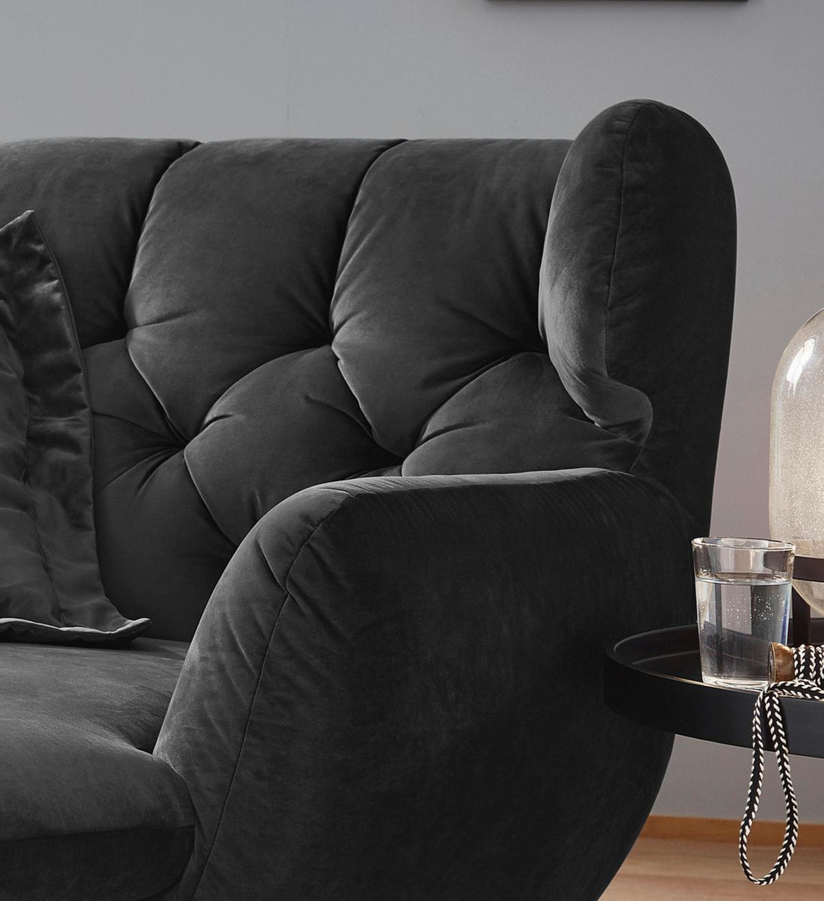 LONGSEAT CHAMRE Schwarz Velvet - Schwarz, Textil/Metall (130/95/160cm) - KAWOLA