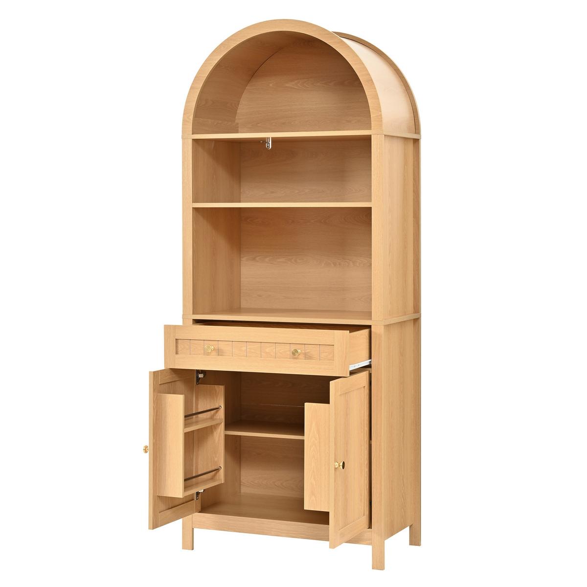 BUFFETSCHRANK Natur mit Bogenfront, Schublade & Doppeltüren mit Gewürzregalen - Naturfarben, Holzwerkstoff (76/180/40cm) - Urban Meuble