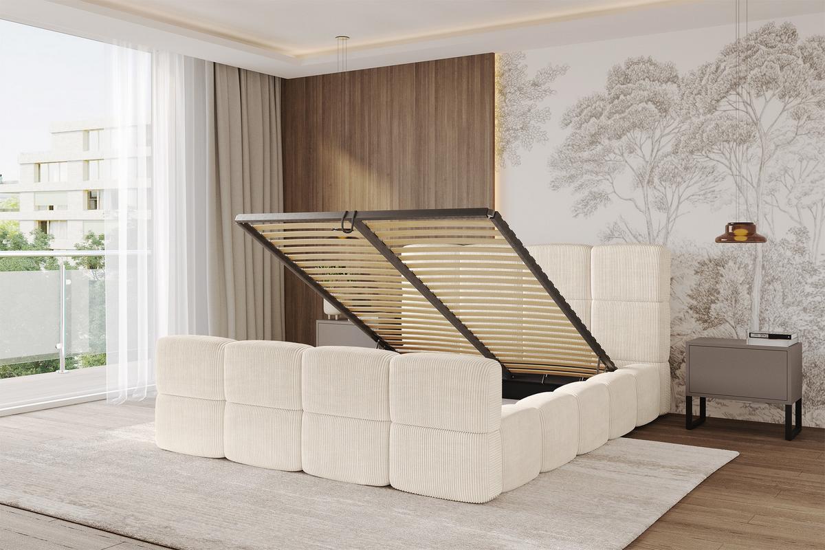 POLSTERBETT mit Bettkasten und Lattenrost, Bett mit Kopfteil, Boxbett ohne Matratze, Doppelbett mit Stauraum - NATA-Z 180x200 Beige - Schieferfarben, Holzwerkstoff/Textil (180/200cm) - ALTDECOR
