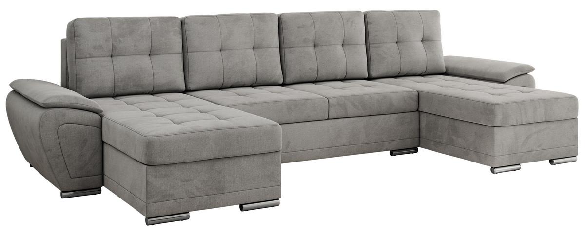 WOHNLANDSCHAFT UMBRIA U Hellgrau Velvet - Hellgrau/Grau, Textil/Metall (336/85/157cm) - MKS