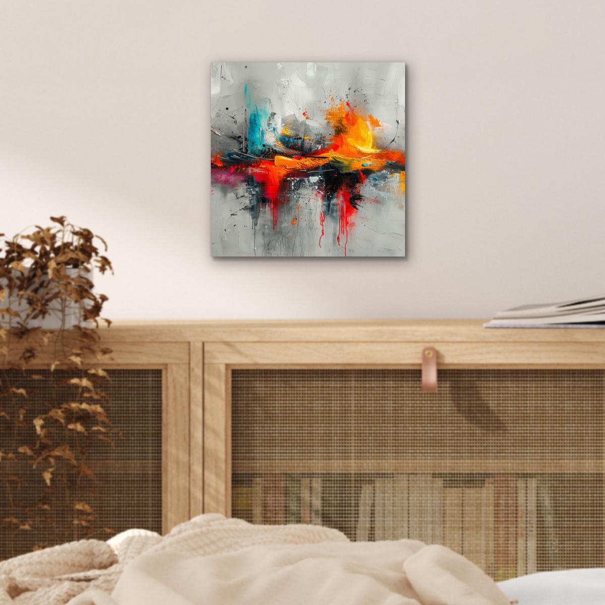 METALLBILD Moderne Kunst - Orange - Grau - Abstrakt 20x20 cm - Hellgrau, Metall (20/20cm) - MuchoWow