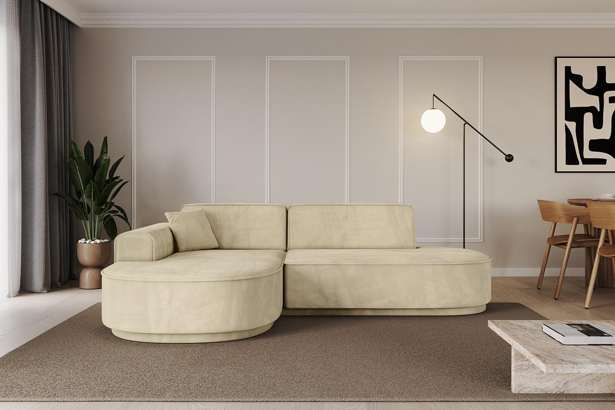 ECKSOFA Ottomane Links MARI-L1-v3 - 243x171x83 cm Beige Velours - Beige/Schwarz, Holzwerkstoff/Kunststoff (243/171cm) - ALTDECOR