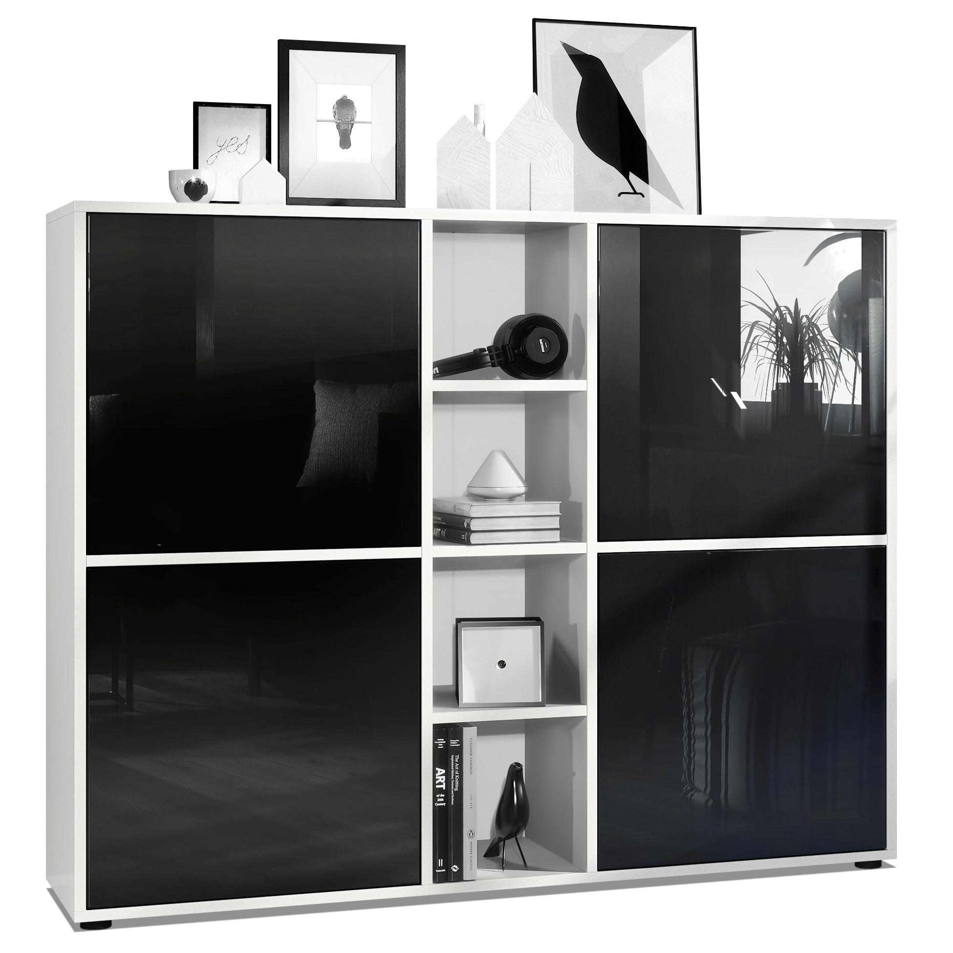 HIGHBOARD Cuba Türen in Schwarz Hochglanz - Schwarz Hochglanz, Holzwerkstoff (130.5/105.5/35.5cm) - Vladon