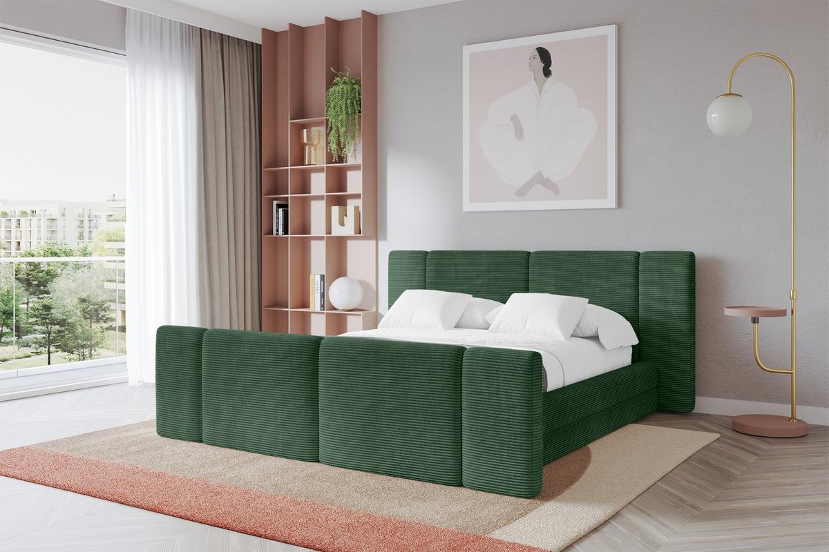 POLSTERBETT mit Bettkasten, Fußteil und Lattenrost, Bett mit Matratze H3/H4 - TEVO-Z 140x200 Grün - Grün, Holzwerkstoff/Textil (140/200cm) - ALTDECOR