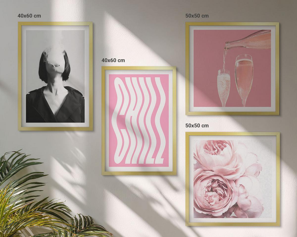 BILDER SET 4er Set - 50x50 cm & 40x60 cm Goldrahmen - Stilvolles Porträt mit Champagner - Goldfarben, Kunststoff (50/50cm) - TULUP