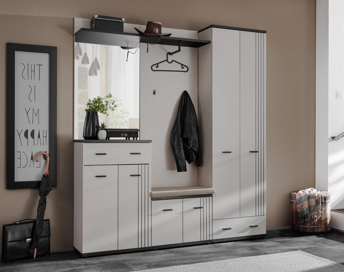 GARDEROBEN-SET Kaschmir, schwarz 5-teilig, Flurgarderobe 180 cm in modernem Design - Kaschmir/Schwarz, Glas/Holzwerkstoff (180/203/32cm) - Inn.Furn