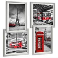 BILDER SET 4er Set - 50x50 cm & 40x60 cm Silberner Rahmen - Ikonische Städte London Paris Eisenbahn - Silberfarben, Kunststoff (50/50cm) - TULUP