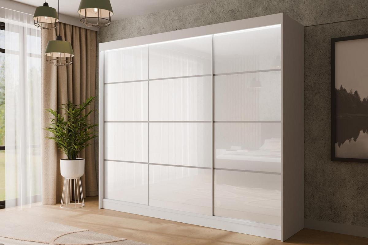 KLEIDERSCHRANK PEKA III mit LED - 250 cm - Weiß - Weiß, Holzwerkstoff (250/215/61cm) - ALTDECOR