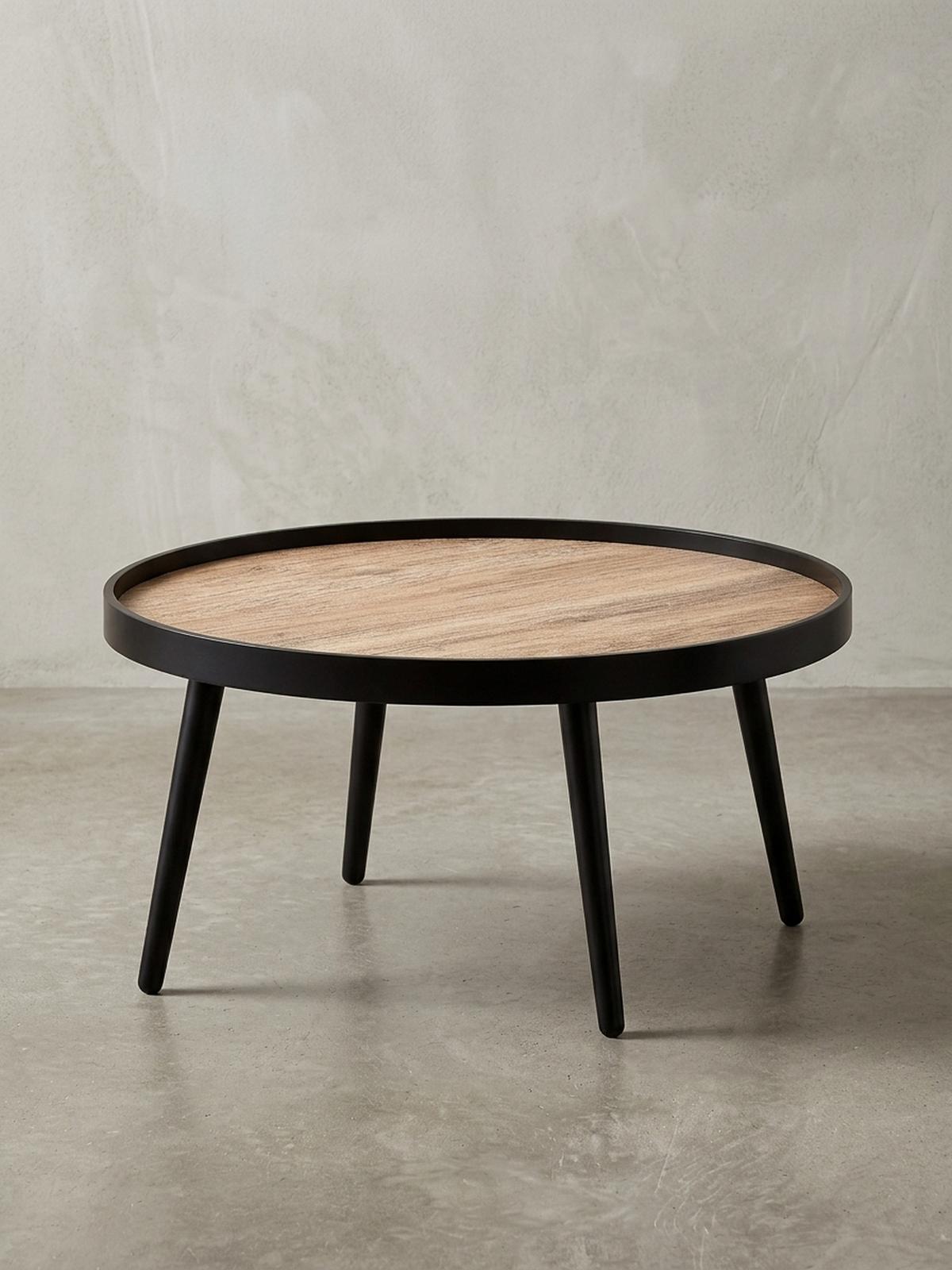COUCHTISCH in Holzoptik, Rund mit Erhöhtem Rand und Ablagefläche - Schwarz, Holz (76/76/40cm) - KADIMA DESIGN