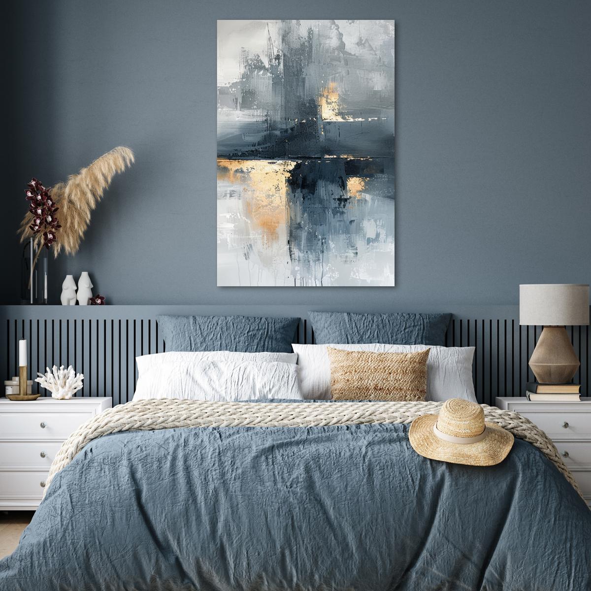 POSTER Kunst - Grau - Gold - Abstrakt Wandbild Schlafzimmer 80x120 cm - Dunkelgrau, Papier (80/120/0.1cm) - MuchoWow