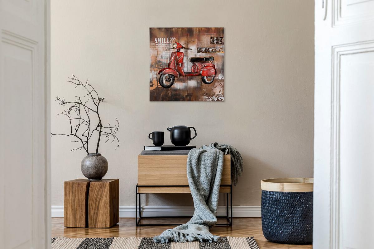 WANDBILD Rot 80/80 cm - Rot/Braun, Holz/Metall (5/80cm) - KUNSTLOFT