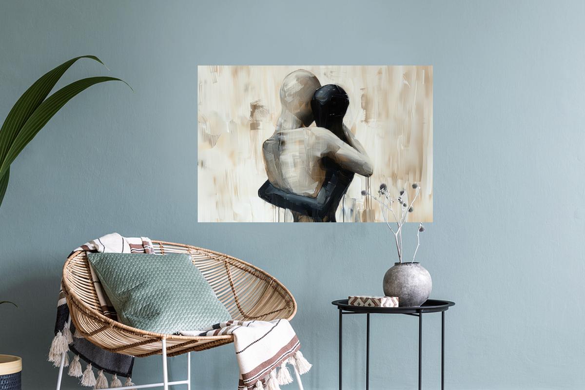 WANDTATTOO Abstrakt - Liebe - Schwarz und weiß - Modern Deko Wohnzimmer 60x40 cm - Schwarz, Kunststoff (60/40/0.1cm) - MuchoWow