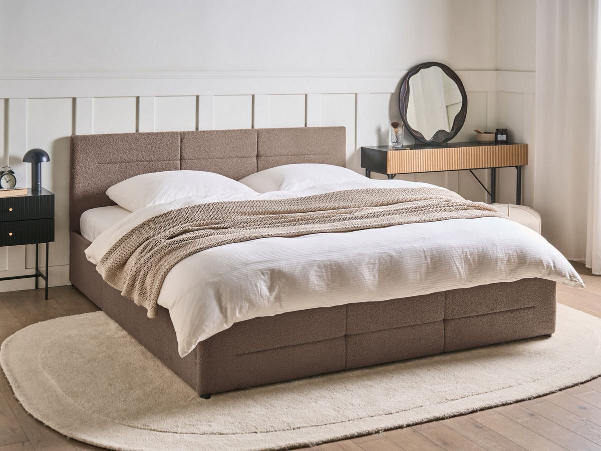 BETT mit Stauraum 180/200 cm Bouclé Taupe Massognes - Taupe, Textil (180/200cm) - Beliani