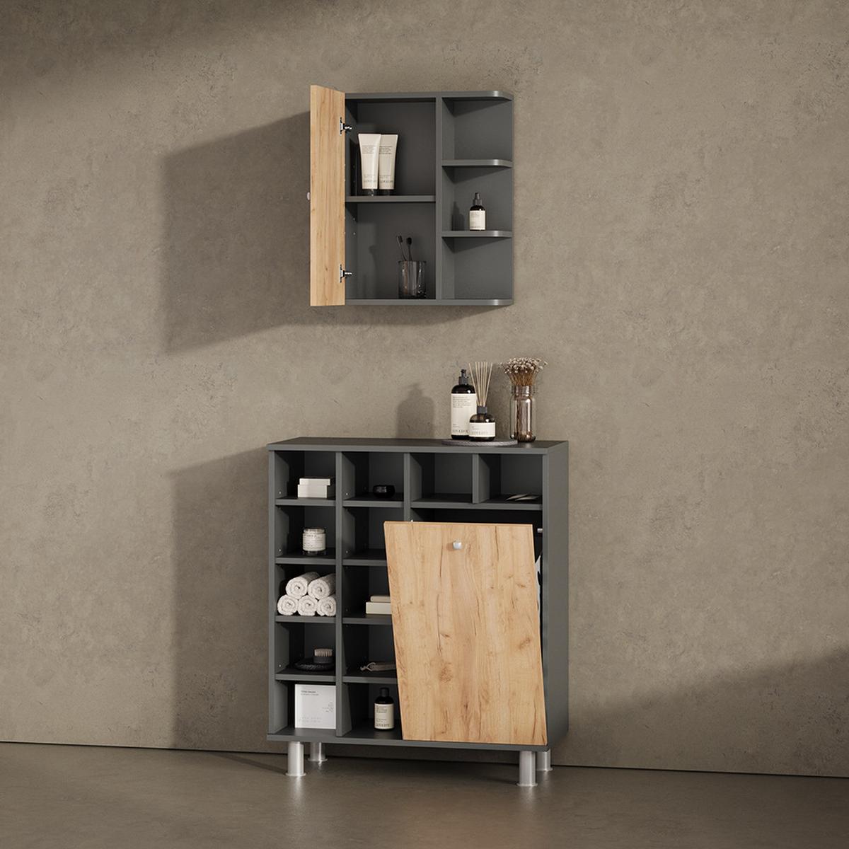 BADSCHRANK Fucino Anthrazit/Goldkraft Eiche 78.4 x 91.6 cm - Honigeiche/Anthrazit, Holzwerkstoff (78.4/91.6/34cm) - Livinity®