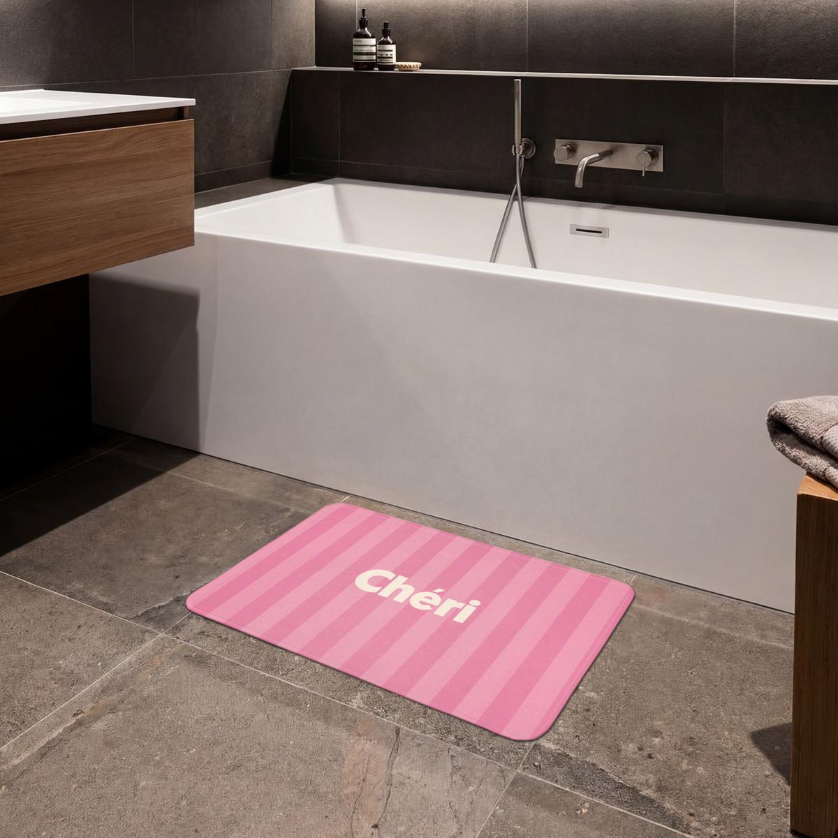 BADEMATTE Gestreift - Rosa - Chéri 60x40 cm - Pink, Textil (60/40cm) - OnlyWow