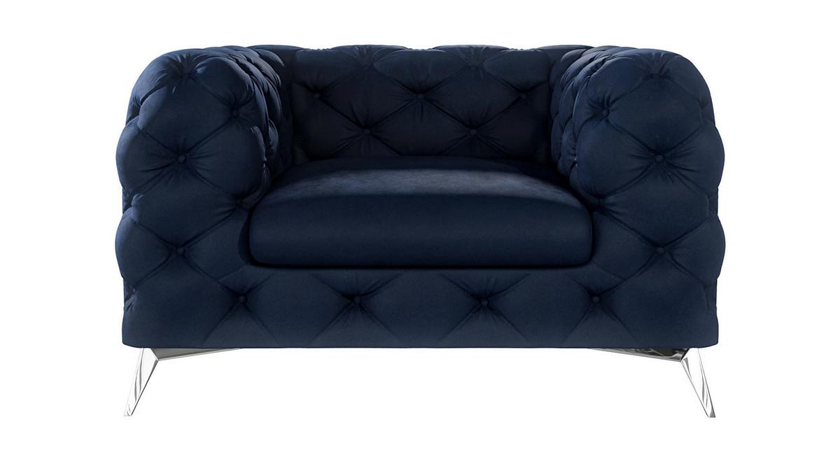 CHESTERFIELD-SESSEL Laura Marineblau Samt - Silberfarben/Dunkelblau, Holz/Textil (125/75/100cm) - S-Style Möbel