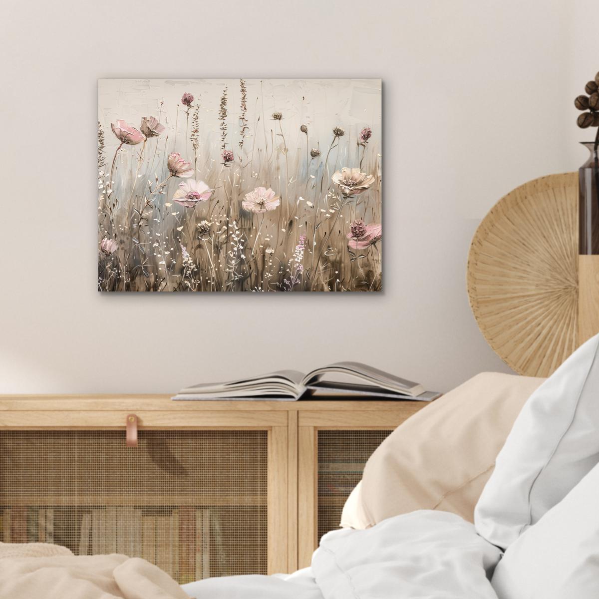 METALLBILD Blumen - Rosa - Modern - Beige 40x30 cm - Beige, Metall (40/30cm) - MuchoWow