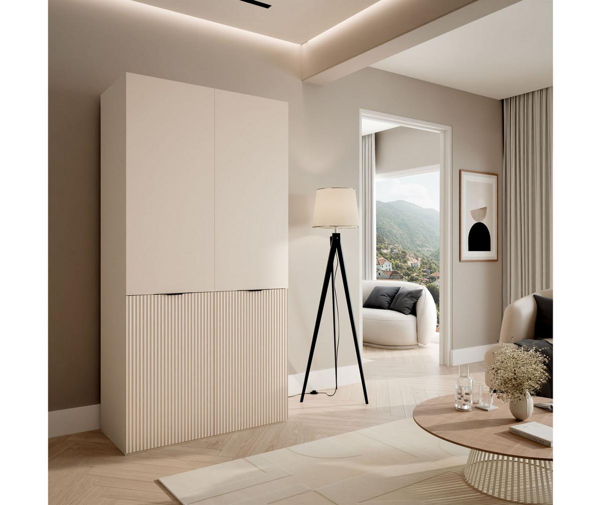 KLEIDERSCHRANK SANDBOX KASHMIR 100 101/49/200 cm Kaschmir / Kaschmir mit LED 4 Zusatzböden - Kaschmir/Schwarz, Holzwerkstoff/Kunststoff (101/200/49cm) - Lookway