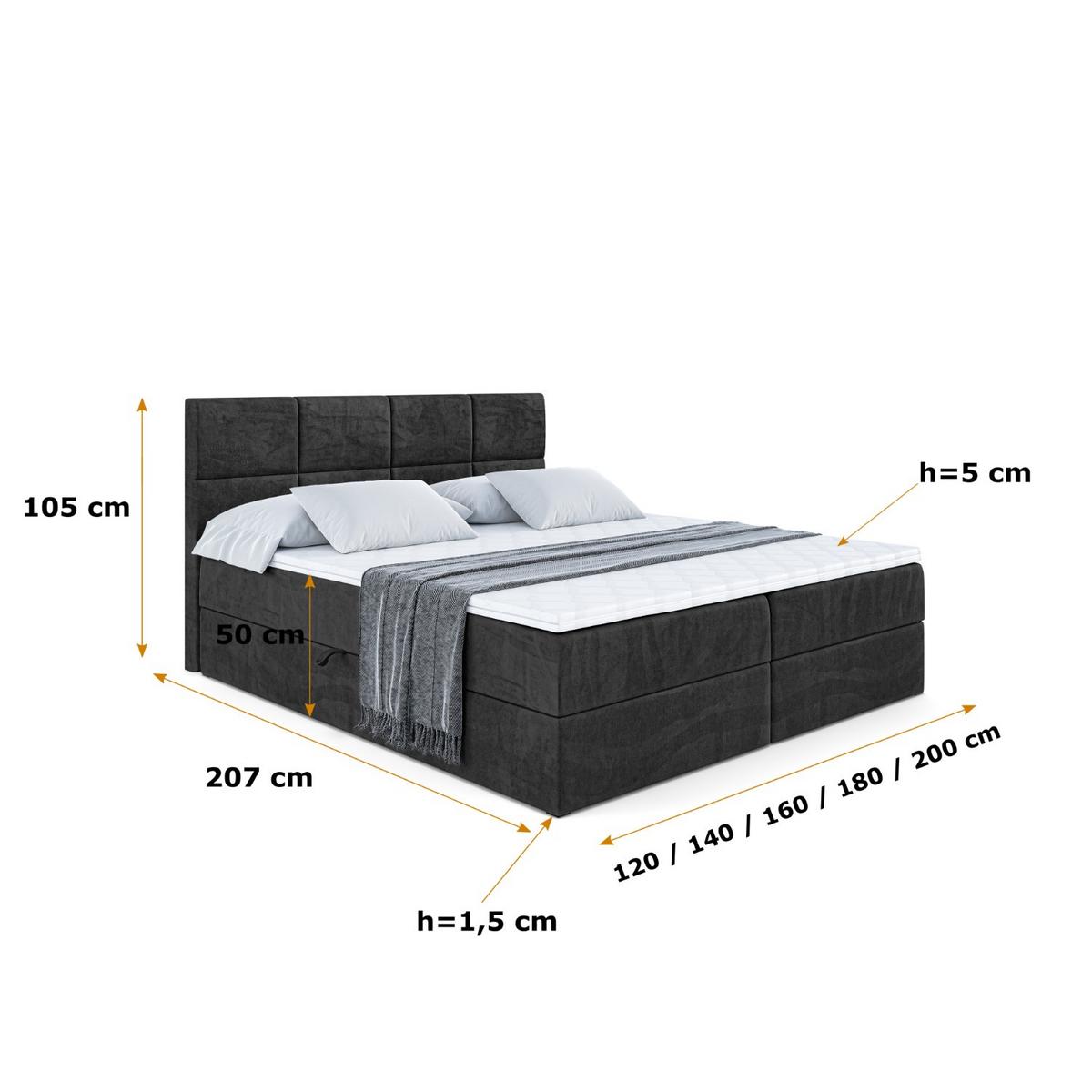 BOXBETT mit Matratze H4 und Lattenrost - ARDENI - 180x200 cm - H4 - Schwarz - Schwarz, Holzwerkstoff (180/200cm) - ALTDECOR