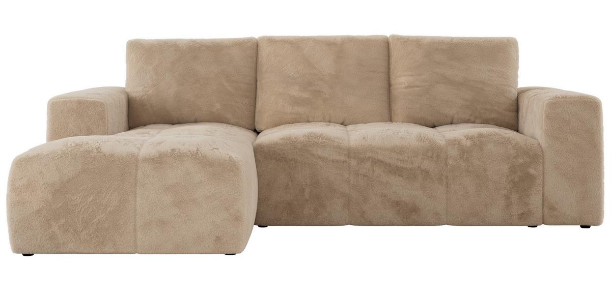 ECKSOFA MONIVA Beige Plüsch - Links - Beige/Schwarz, Textil (164/266cm) - MKS