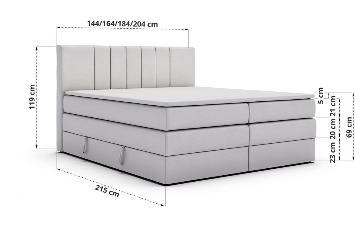 BOXSPRINGBETT INERO KING 140/200 - Dunkelgrau Stukture - Topper Visco - H3 - Dunkelgrau/Schwarz, Kunststoff/Textil (140/200cm) - MKS