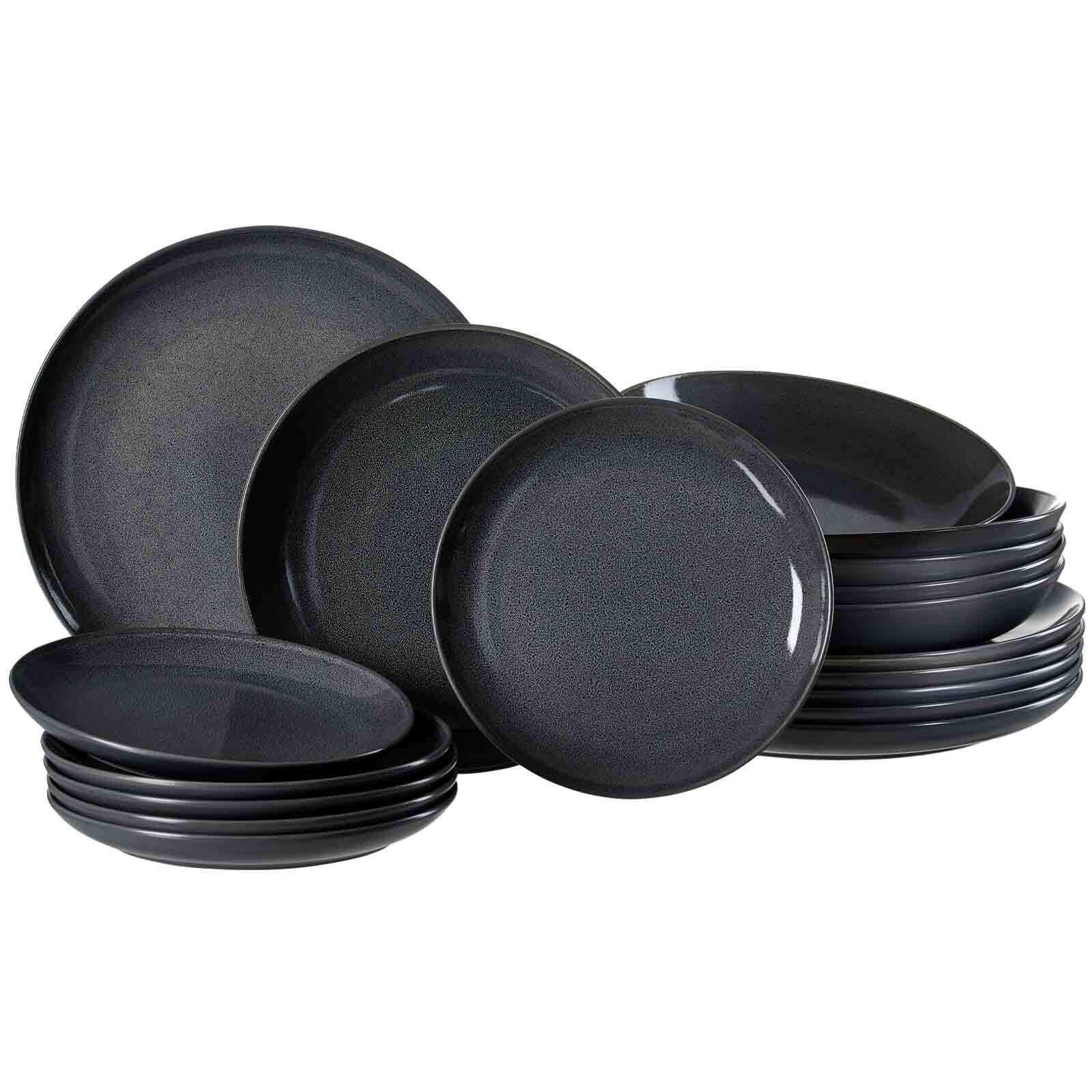 TELLER-SET Toledo dunkelgrau 18-tlg. - Dunkelgrau, Keramik (2/2/2cm) - Ritzenhoff Breker