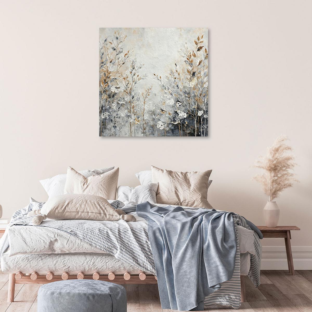 LEINWANDBILD Pflanzen Abstrakt Botanik Gold Beige 50x50cm - Silberfarben, Textil (50/50cm) - Feeby