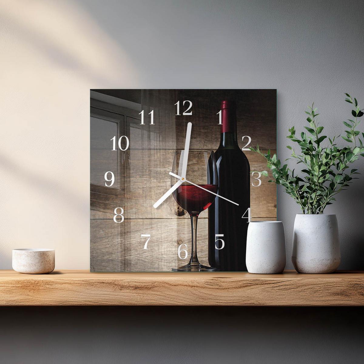 WANDUHR aus Glas 30x30 cm - Wein - Rot, Glas (30/30/0.4cm) - TULUP