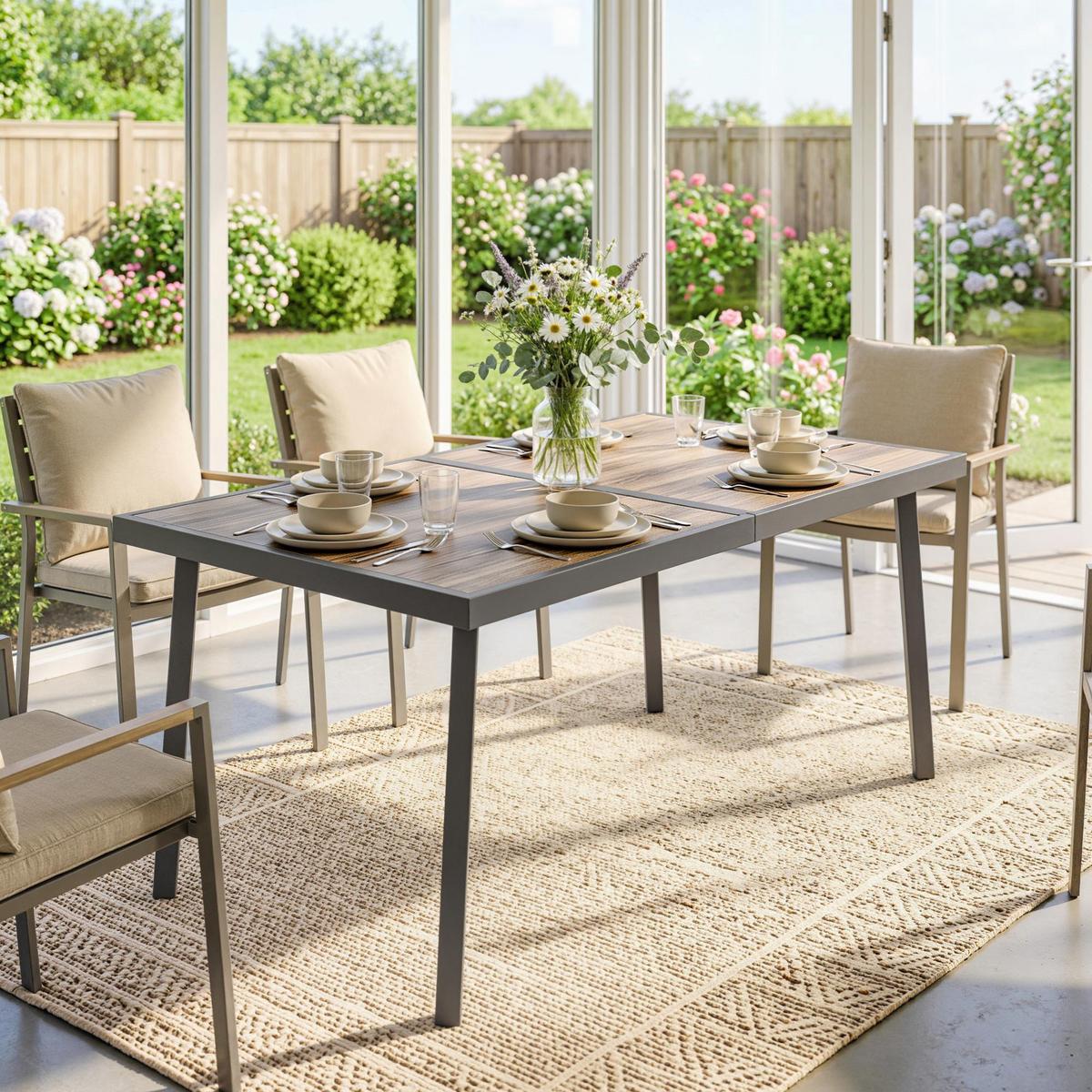 GARTENTISCH, Bistrotisch, Grau, Stahl - Grau, Kunststoff (145/85/72cm) - Outsunny