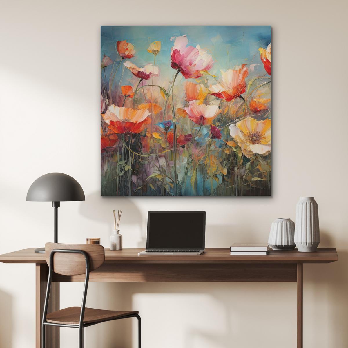 AKUSTIKBILD Blumen - Aquarell - Kunst - Botanisch - Natur Akustikpaneele 90x90 cm - Orange, Kunststoff (90/90/0.9cm) - MuchoWow