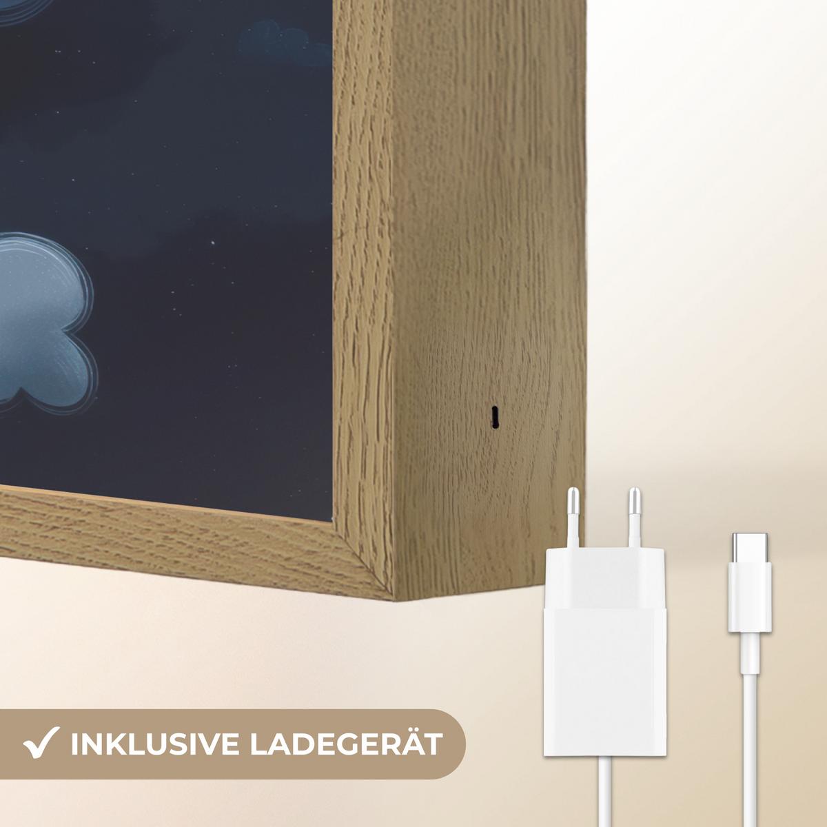NACHTTISCHLAMPE MIT AKKU Teddybär - Mond - Wolken - Sterne 40x30 cm - Dunkelblau, Holzwerkstoff (8/40/30cm) - OnlyWow