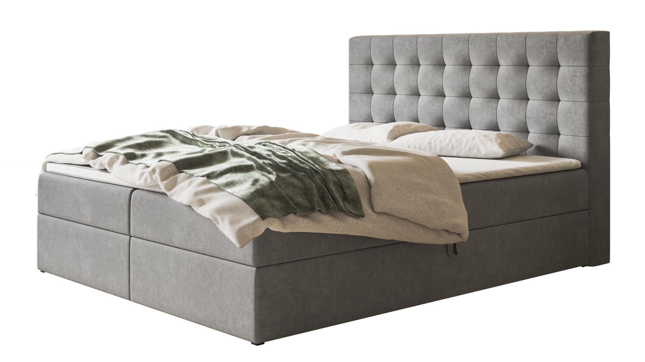 BOXBETT RIO mit 2 Bettkästen, 180x200, Farbe: Grau, Velourstoff, Doppelbett mit Bonell-Matratze - Grau, Holz/Kunststoff (180/200cm) - Alpi-Möbel