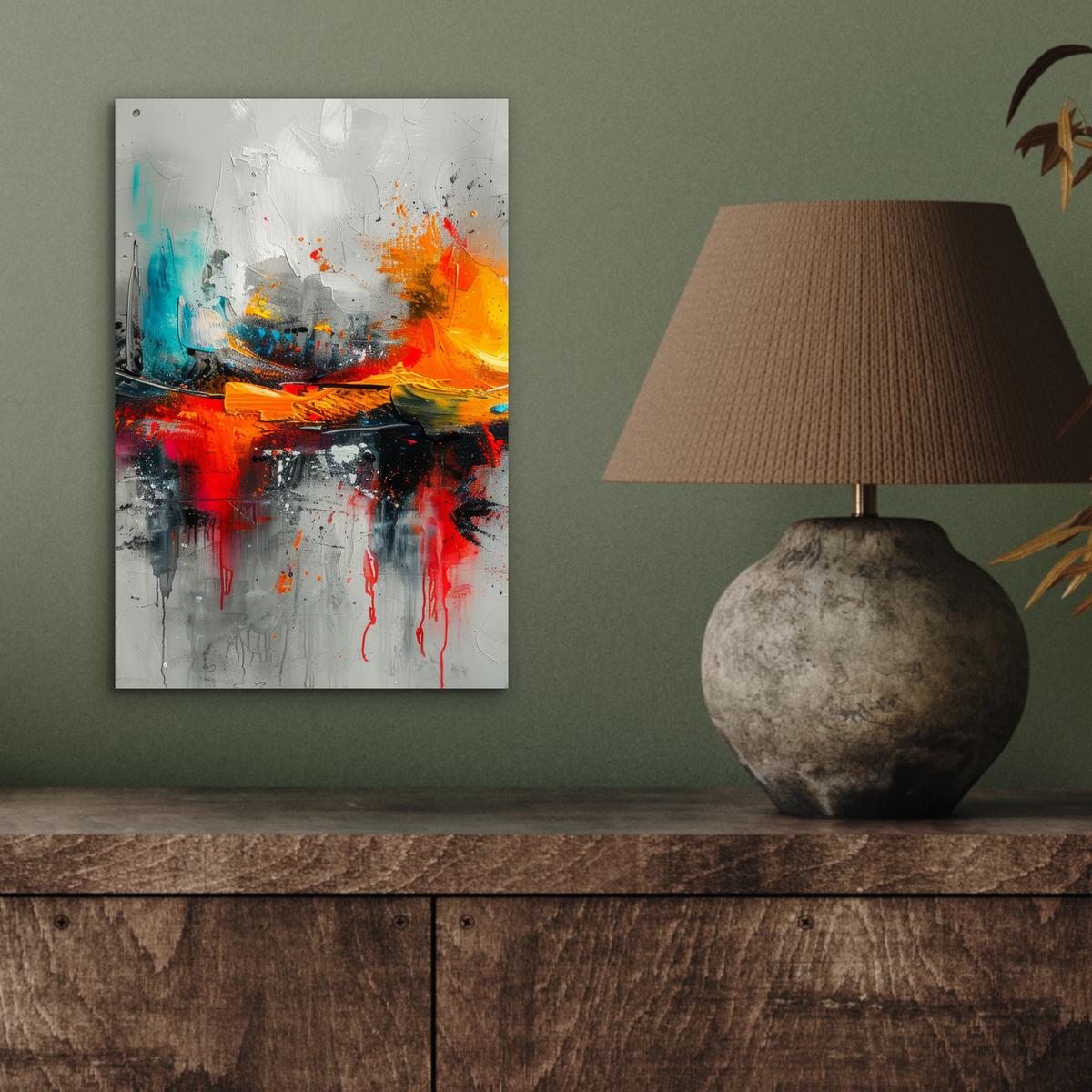 METALLBILD Moderne Kunst - Orange - Grau - Abstrakt 20x30 cm - Hellgrau, Metall (20/30cm) - MuchoWow