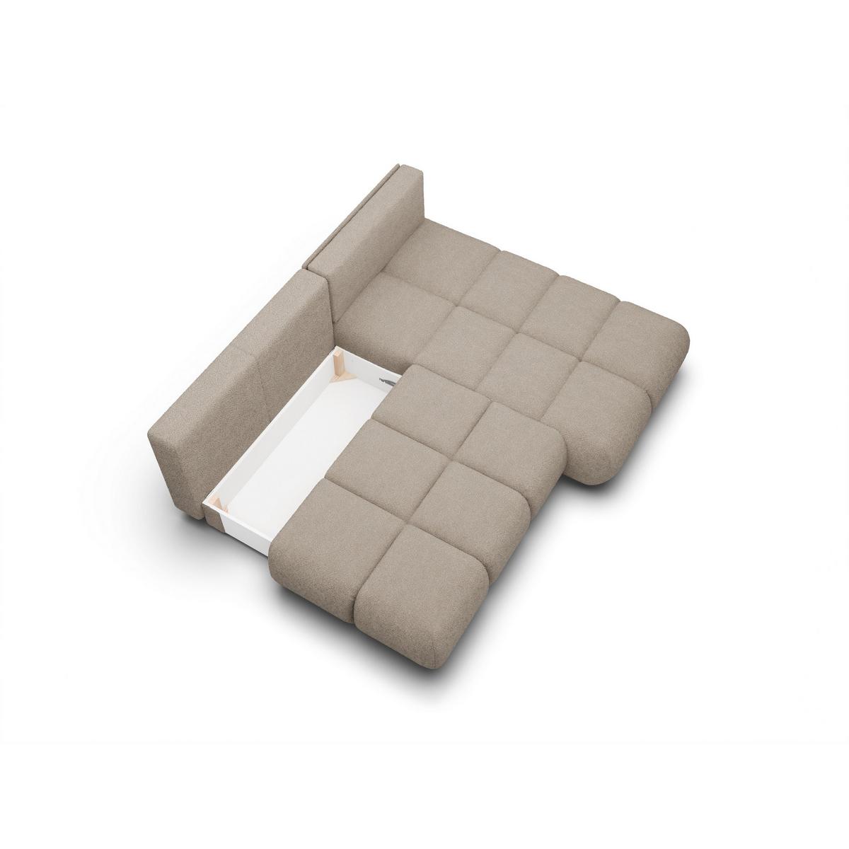 ECKSOFA CORSO R-S Grau Boucle-Stoff mit Schlaffunktion - Grau, Holz (230/177cm) - MASSENO