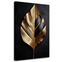 LEINWANDBILD Schwarzes und goldenes Palmblatt 70x100cm - Goldfarben, Textil (70/100cm) - Feeby