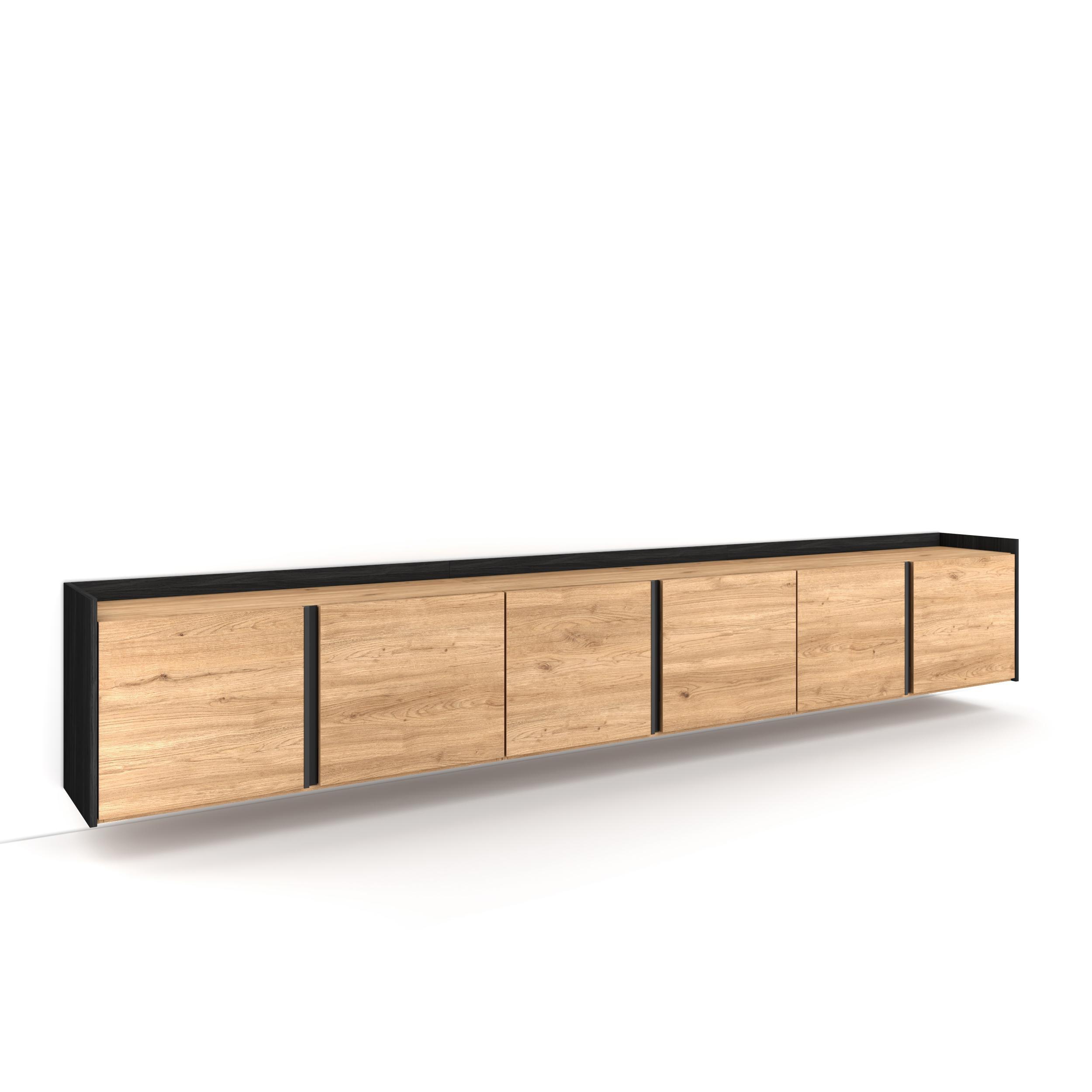 LOWBOARD, Eiche und Schwarz, Hängend, 309/35/50cm - Braun, Holzwerkstoff (310/50/35cm) - Skraut Home