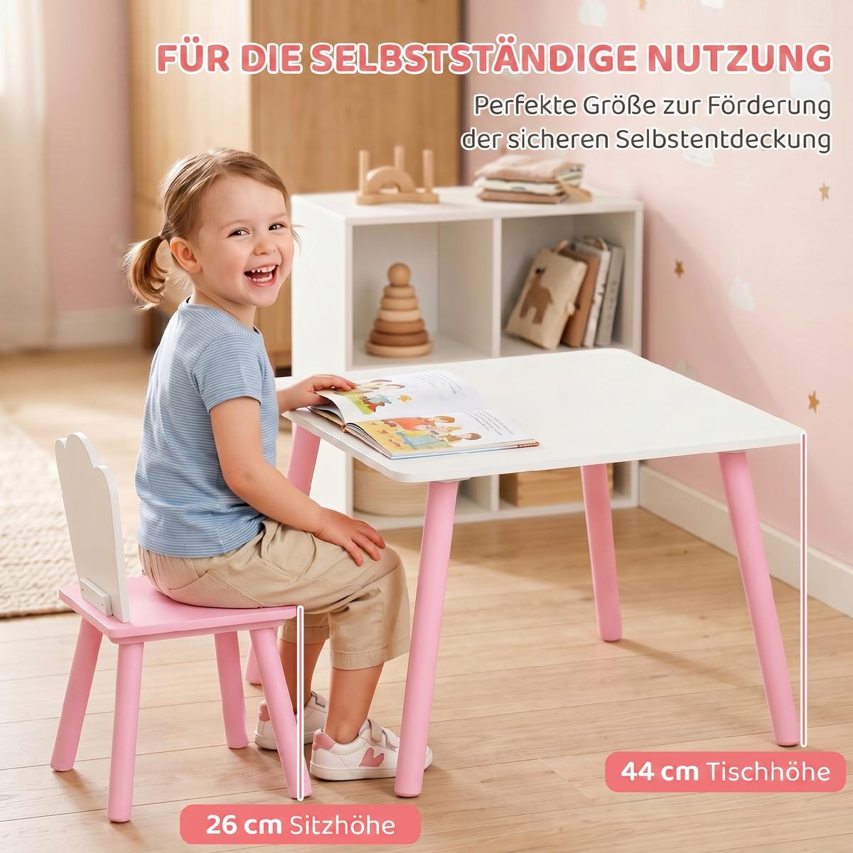 KINDERTISCH-UND-STUHL-SET MDF-Kiefernholz Rosa - Rosa, Holz/Holzwerkstoff (60/44/60cm) - AIYAPLAY