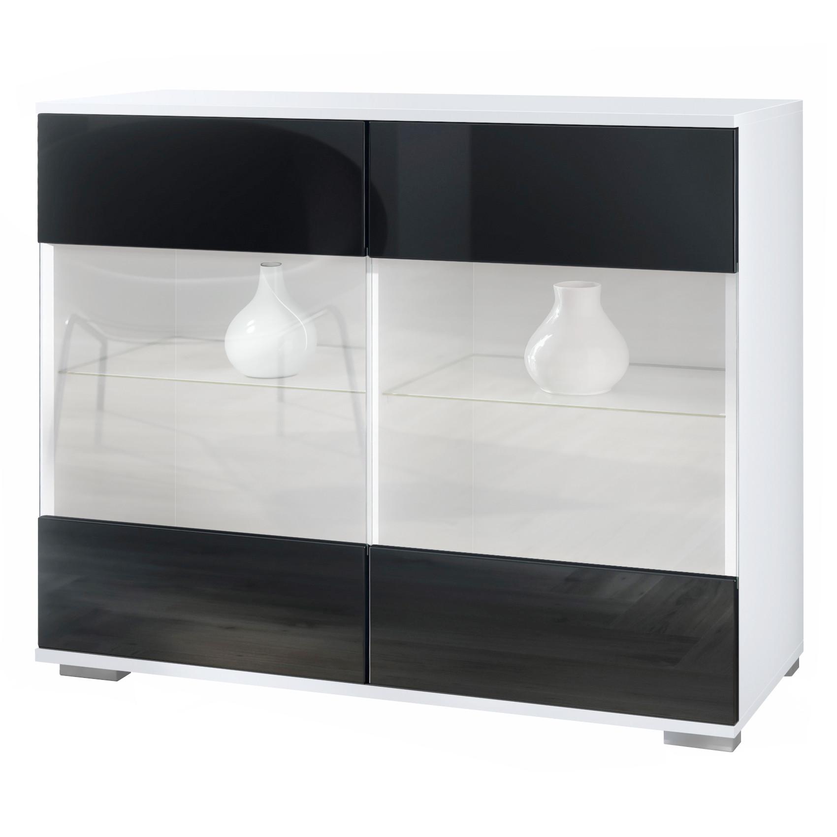 KOMMODE Bari Schwarz Hochglanz - Schwarz Hochglanz, Holzwerkstoff (92.5/75.5/35cm) - Vladon