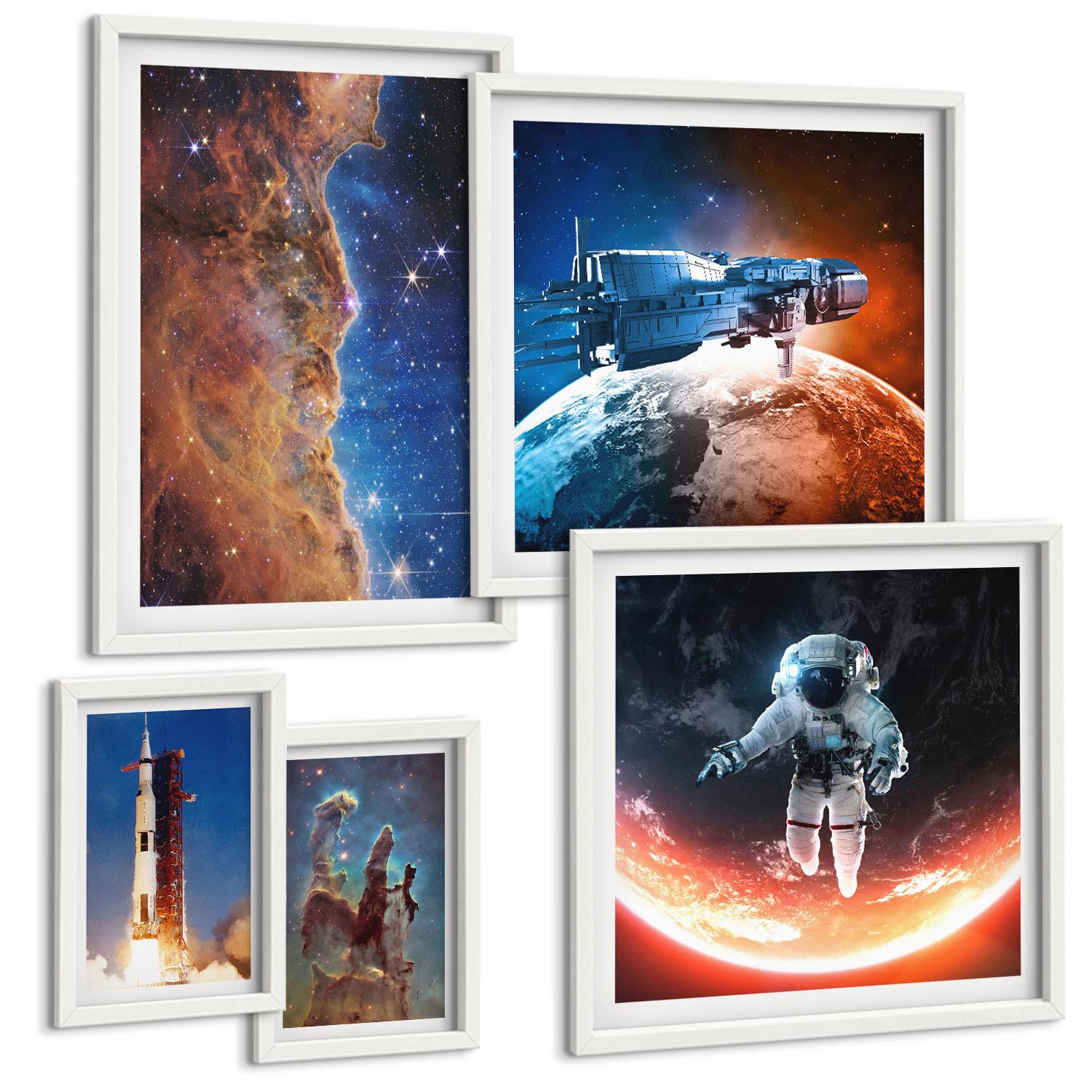 BILDER SET 5er Set - 50x50 cm & 20x30 cm & 40x60 cm Weißer Rahmen - Farbenfrohes abstraktes Porträt - Weiß, Kunststoff (40/60cm) - TULUP