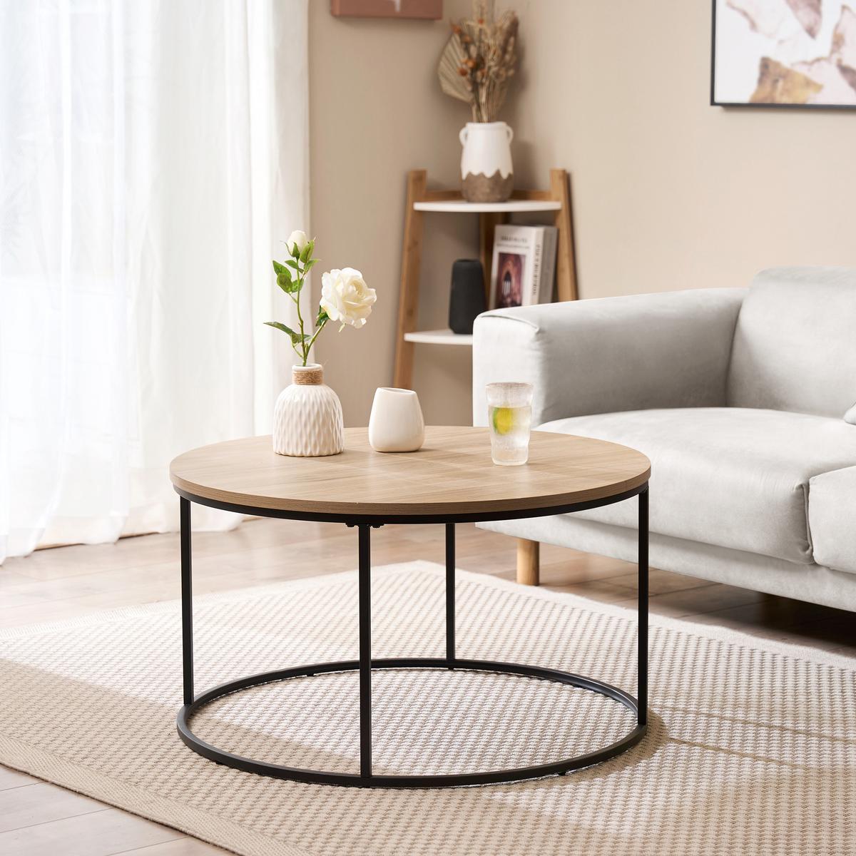 COUCHTISCH Kuhmoinen 45/80 cm - Schwarz/Braun, Holzwerkstoff/Metall (80/80/45cm) - [en.casa]