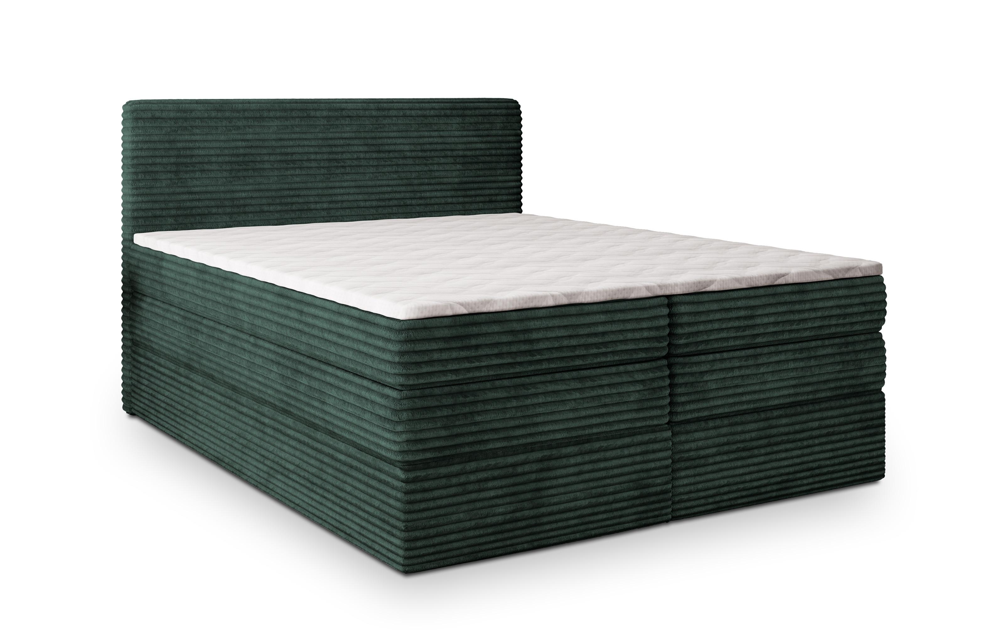 BOXSPRINGBETT LUNERA 180x200 cm mit Matratze und Topper - Grün - Grün, Holz (180/200cm) - MASSENO