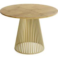 ESSTISCH Naro rund ausziehbar mit Goldenem Lamellen-Metallgestell, Braun 120-200/120/76 cm - Eichefarben/Goldfarben, Holzwerkstoff/Metall (120/196/76cm) - WFL GROUP