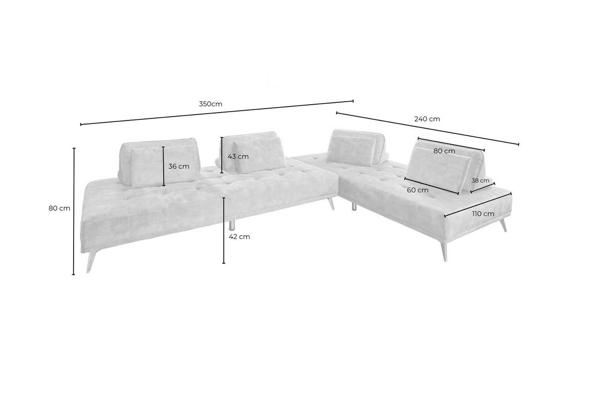 ECKSOFA WIOLO Grau Velvet - Silberfarben/Grau, Textil/Metall (350/240cm) - KAWOLA