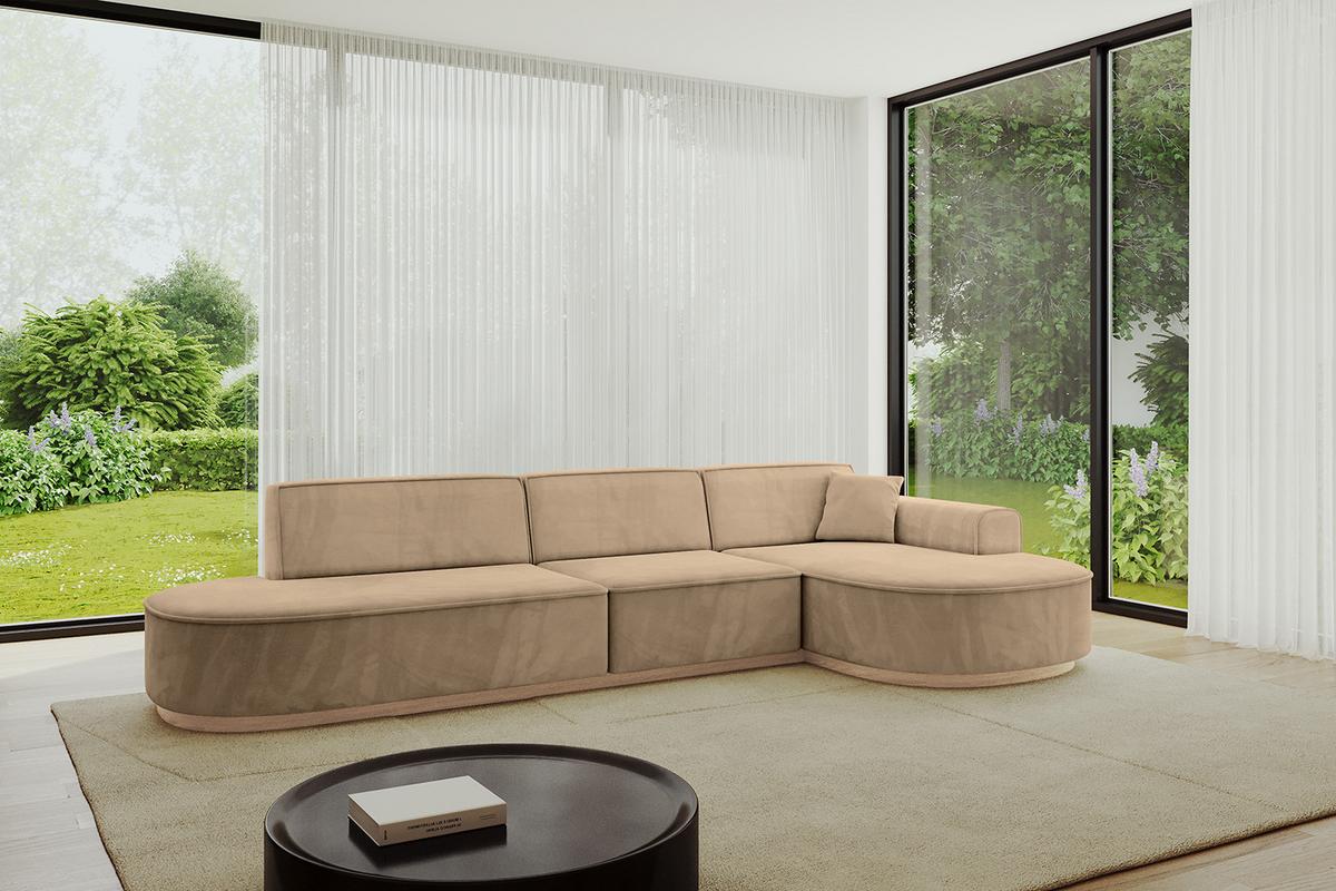 ECKSOFA Ottomane Rechts MARI-L2-v1 - 328x171x83 cm Taupe Velours - Taupe, Holzwerkstoff/Textil (171/328cm) - ALTDECOR