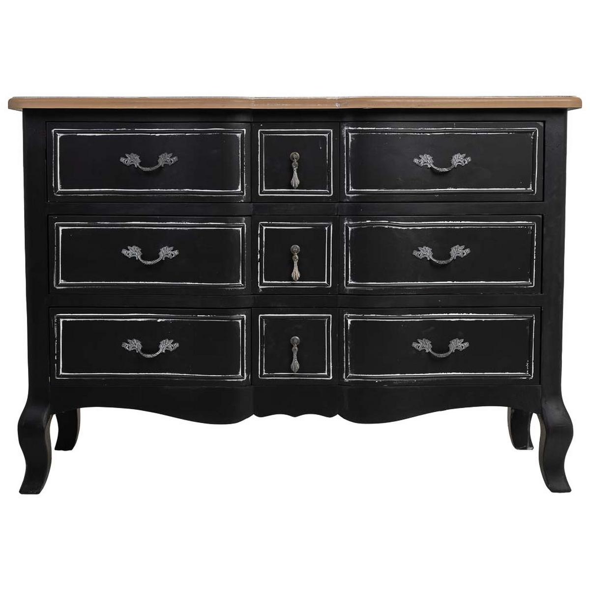 LACKIERTE Holzkommode mit 9 Schubladen 120x51x84 cm - Schwarz, Holz (120/84/51cm) - Wanderlust