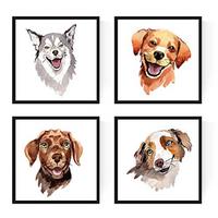 POSTER Set mit 4 Hundebildern 20x20cm Schwarzer Rahmen - Schwarz, Papier (20/3cm) - Nacnic