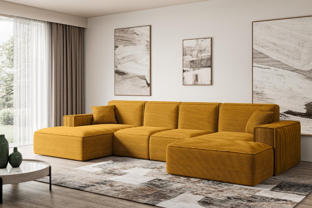 WOHNLANDSCHAFT SIERRA-U - 349x169x80 cm Senfgelb Cord - Gelb/Schwarz, Holzwerkstoff/Kunststoff (349/80/169cm) - ALTDECOR