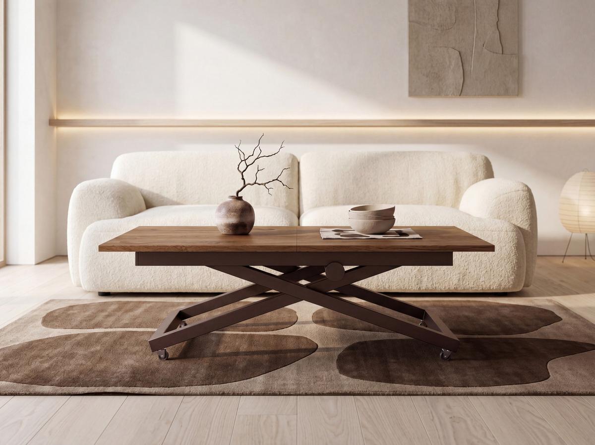 COUCHTISCH Axen höhenverstellbar ausziehbar, Eiche Braun Rustikal 120-160/80/38-75 cm - Alteiche/Braun, Holzwerkstoff/Metall (80/160/75cm) - WFL GROUP